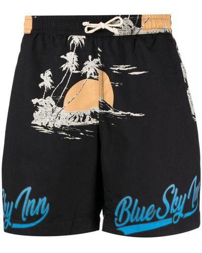 BLUE SKY INN Palm-tree Print Swim Shorts - Black