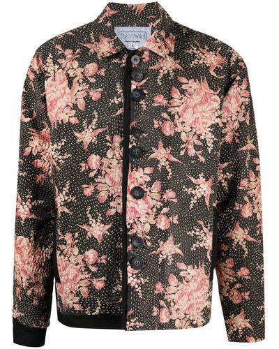 By Walid Floral-print Buttoned Shirt Jacket - Brown