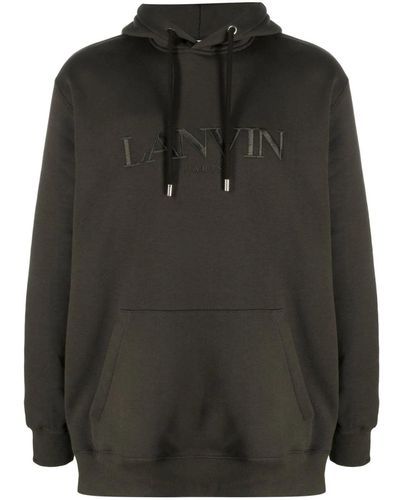 Lanvin Logo-embroidered Cotton Hoodie - Black