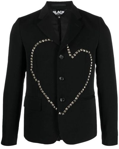 COMME DES GARÇON BLACK Heart Stud Embellished Wool Jacket - Black