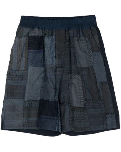 By Walid Patchwork Cotton Bermuda Shorts - Blue