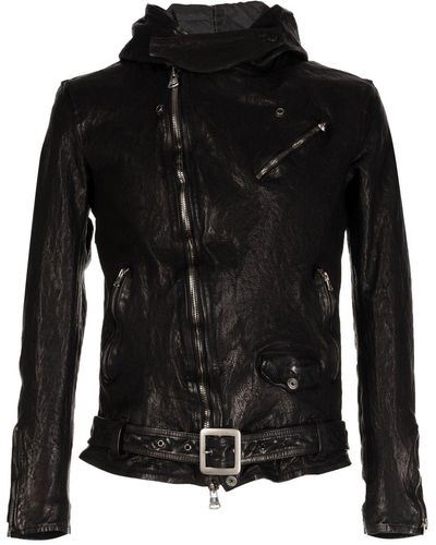 Yohji Yamamoto Hooded Leather Biker Jacket - Black