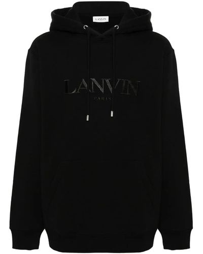 Lanvin Embroidered-Logo Cotton Hoodie - Black