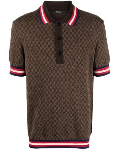 Balmain Pb-Pattern Merino Polo Shirt - Brown