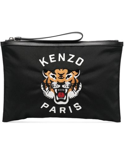 KENZO Tiger-head-motif Clutch Bag - Black