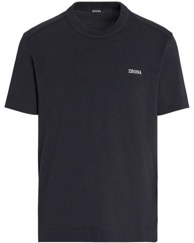 Zegna Logo-Embroidered Cotton T-Shirt - Blue