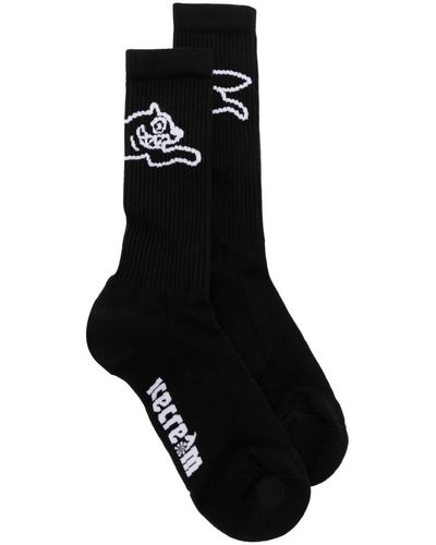 ICECREAM Intarsia-knit Logo Socks - Black