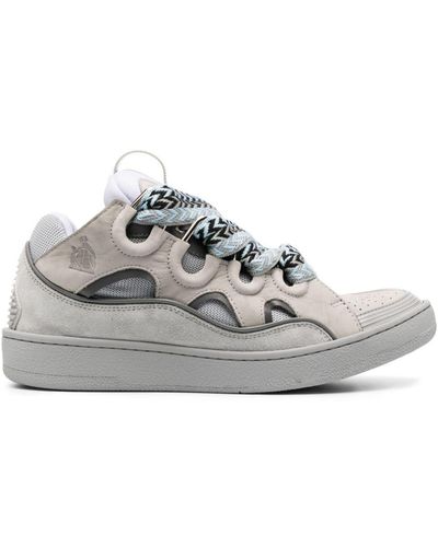 Lanvin Curb Leather And Mesh Low-top Trainers - Grey