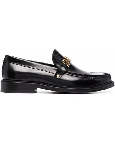 Moschino Logo-Letterins Leather Loafers - Black
