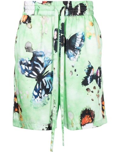 NAHMIAS Butterfly-print Silk Shorts - Green