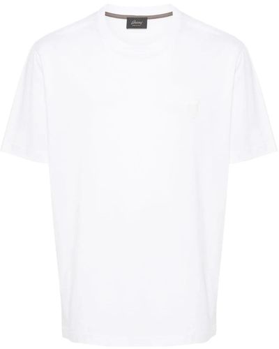 Brioni Embroidered-Logo Cotton T-Shirt - White