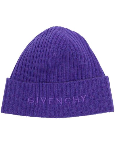 Givenchy Embroidered-logo Ribbed-knit Beanie - Purple
