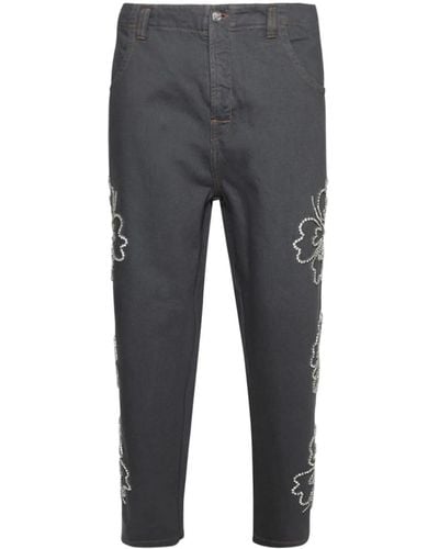 Bluemarble Hibiscus Embroidered Jeans - Grey
