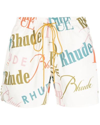 Rhude Logo-Print Swim Shorts - White