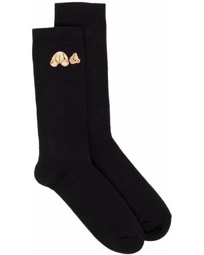 Palm Angels Bear Logo-embroidered Ankle Socks - Black