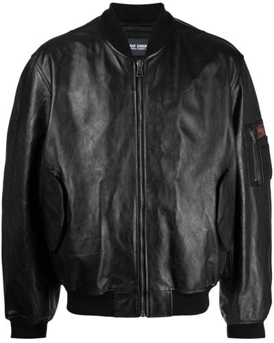 Raf Simons Logo-patch Leather Bomber Jacket - Black