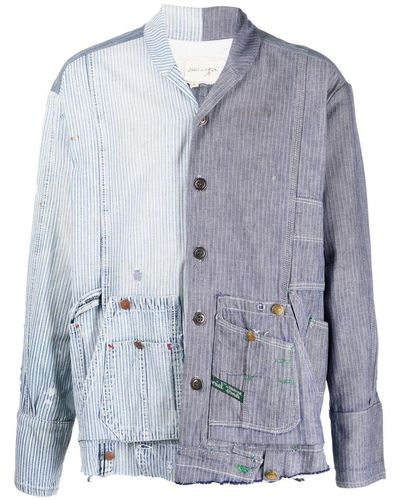 Greg Lauren Striped Patchwork Cotton Shirt - Blue