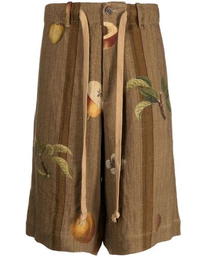 Uma Wang Fruit-print Linen Shorts - Brown