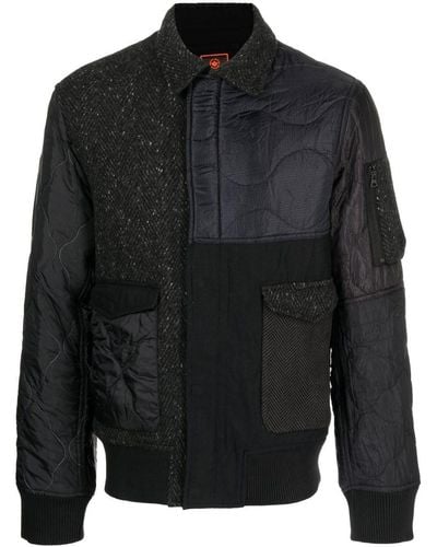 Maharishi wool quilted paneled sales green long bomber style coat
