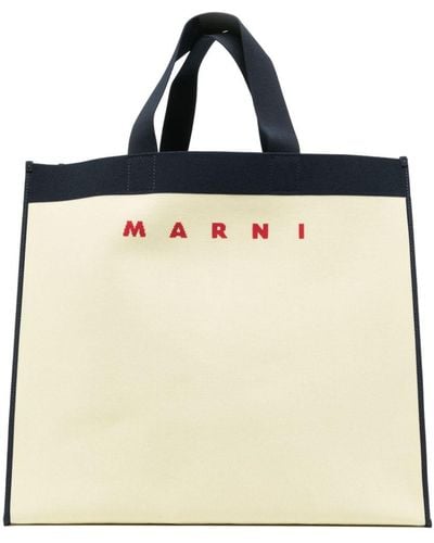 Marni Logo-jacquard Cotton Tote Bag - Blue