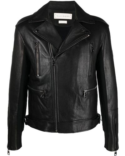 Alexander McQueen Leather-trim Biker Jacket - Black