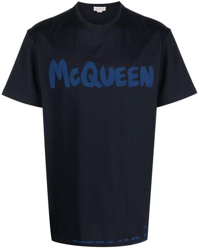 Alexander McQueen Men's Graffiti T-shirt In Navy - Black