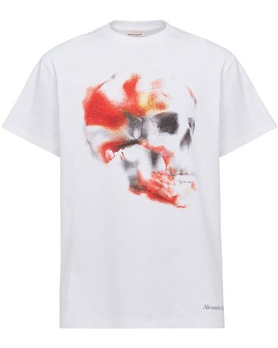 Alexander McQueen Obscured Skull Cotton T-Shirt - White