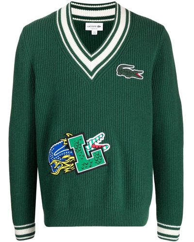 Lacoste Holiday Cosmic Badge V-neck Sweater - Green