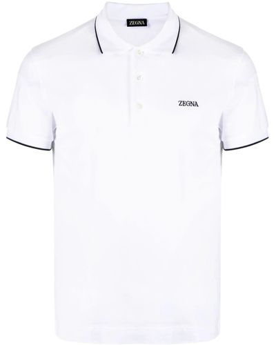 Zegna Embroidered-Logo Polo Shirt - White