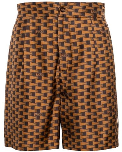 Bally Pennant-print Silk Shorts - Brown