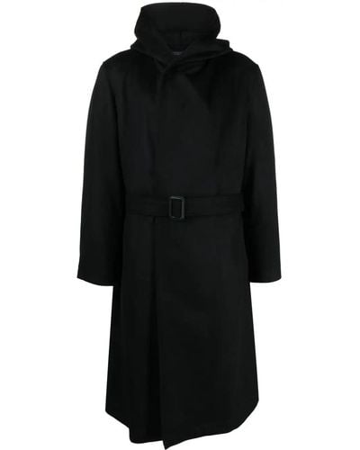 Yohji Yamamoto Hooded Belted Coat - Black