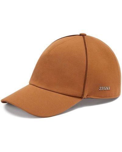 Zegna Cotton Wool Mix Side Logo Cap - Brown