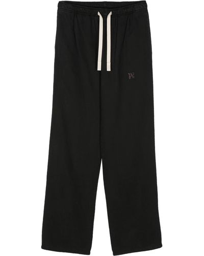 Palm Angels Wide Pants With Monogram - Black