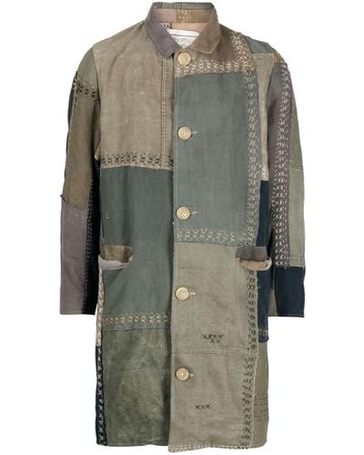 By Walid Cedric Patchwork Cotton Single-breasted Coat - Gray