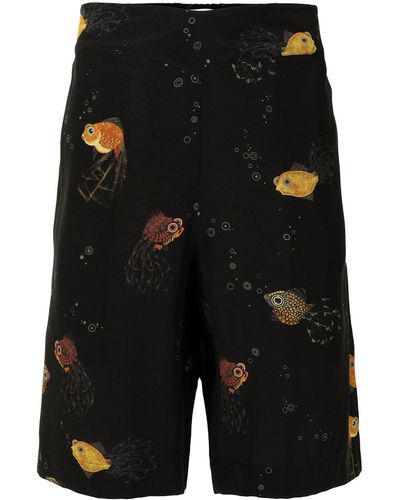 Lanvin Fish-print Tailored Shorts - Black