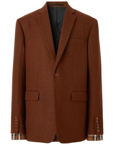 Burberry Check-detail Tailored Blazer - Brown