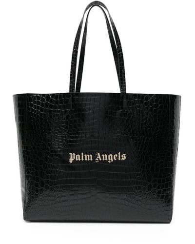 Palm Angels Crocodile-Embossed Leather Tote Bag - Black