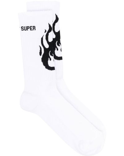 Vision Of Super Flame Ribbed-detail Ankle Socks - White