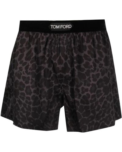 Tom Ford Leopard-Print Silk Boxers - Black