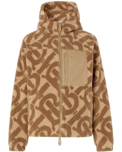 Burberry Tb Monogram Fleece Zipped Hoodie - Brown
