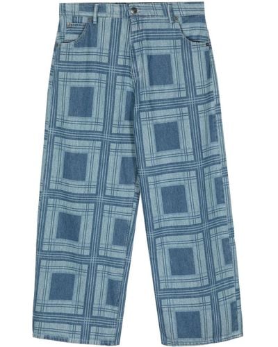 Charles Jeffrey Check-Print Straight-Leg Jeans - Blue