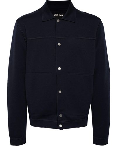 ZEGNA Spread-Collar Knitted Cardigan - Blue