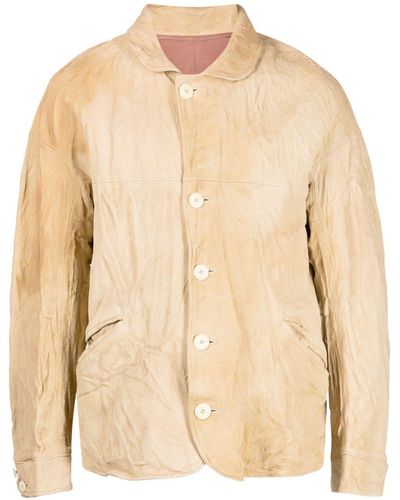 Visvim Crinkle-finish Leather Jacket - Natural