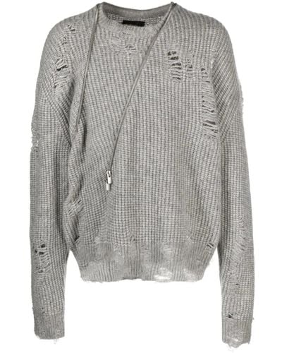 HELIOT EMIL Decorative Zip-detail Distressed Sweater - Gray