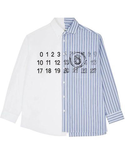 MM6 by Maison Martin Margiela Numbers-motif Striped Cotton Shirt - Blue