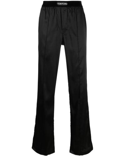 Tom Ford Logo-Patch Stretch-Silk Trousers - Black