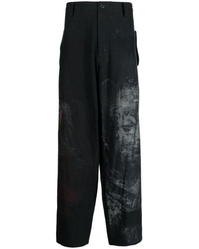 Yohji Yamamoto Graphic-print Wide-leg Pants - Black