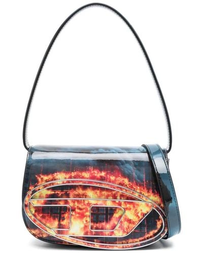 DIESEL 1Dr Poly Flame Print Shoulder Bag - Blue