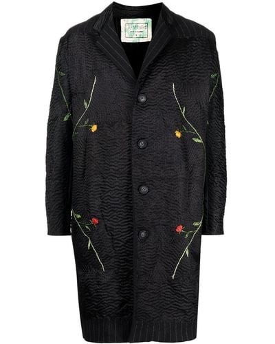 By Walid Gil Floral-embroidered Pinstripe Coat - Black