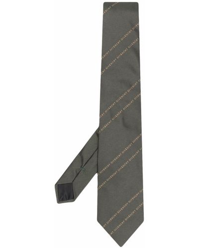 Givenchy Logo Embroidered Silk Tie - Gray